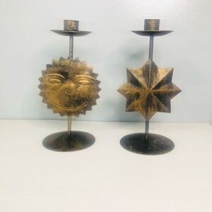 distressed metal candlestick holders star and sun 9in whimsy goth eclectic boho